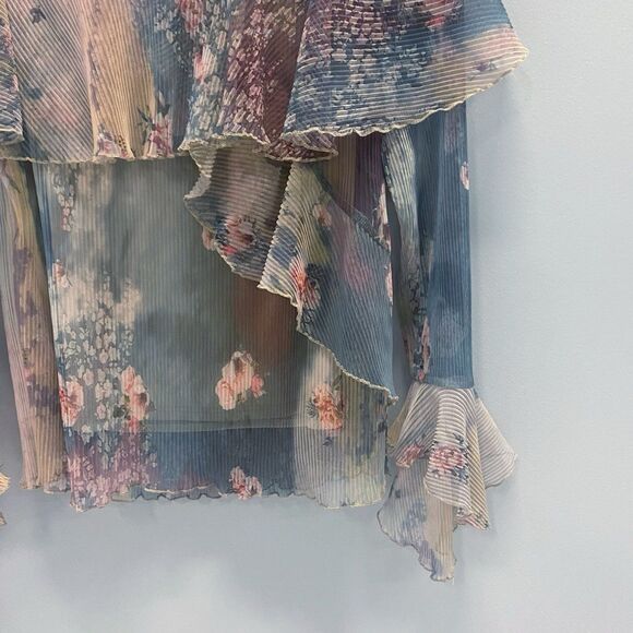 River Island Floral Bateau Neck Long Sleeve Mesh Sheer Fairy Y2K Top Pink US 4 - Picture 4 of 12